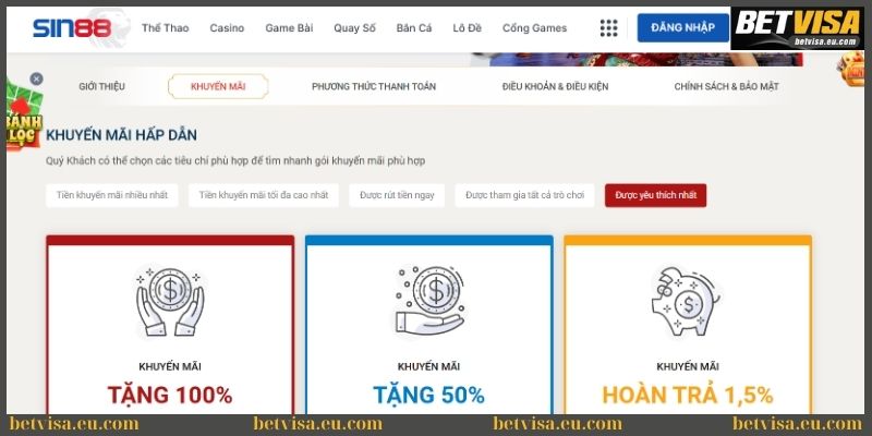 Nhận thưởng khuyến mãi game Sin88 siêu đơn giản 