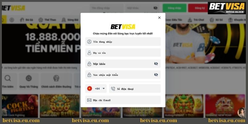 Điền thông tin vào form đăng ký Betvisa 