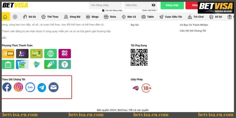 Liên hệ qua nền tảng mạng xã hội của Betvisa 